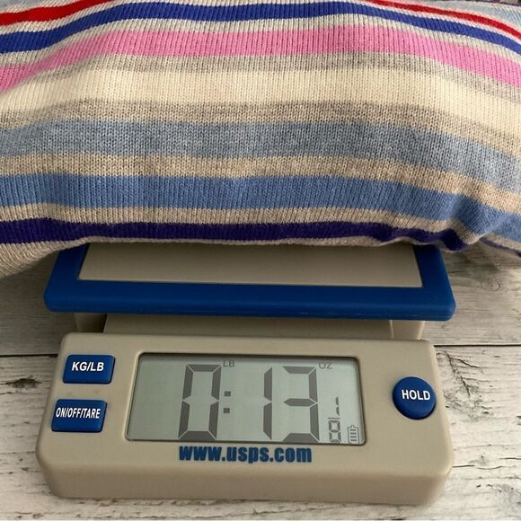 TALBOTS Womens SIDE BUTTON GRAY & MULTI-STRIPE BATEAU NECK SWEATER Cotton Size M - Picture 6 of 7